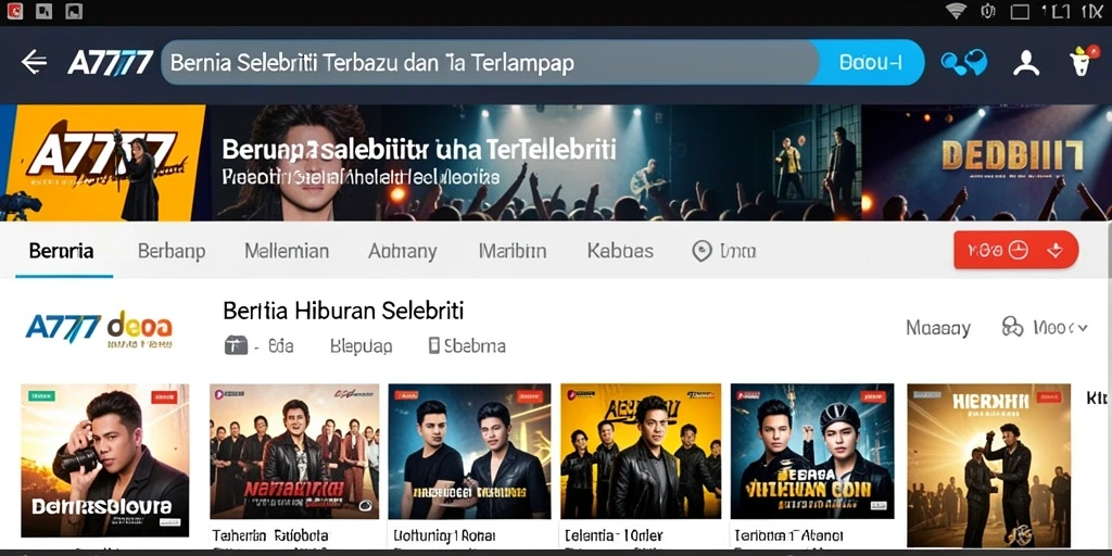 Antarmuka A7777 yang menampilkan berita selebriti terbaru dan terpopuler.