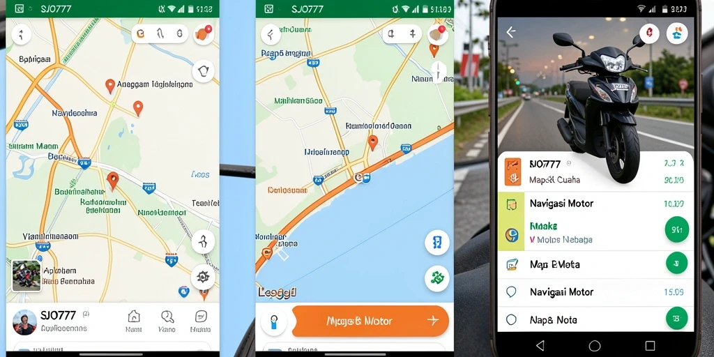 Tampilan antarmuka SJO777 menampilkan navigasi rute motor yang jelas dan informatif.