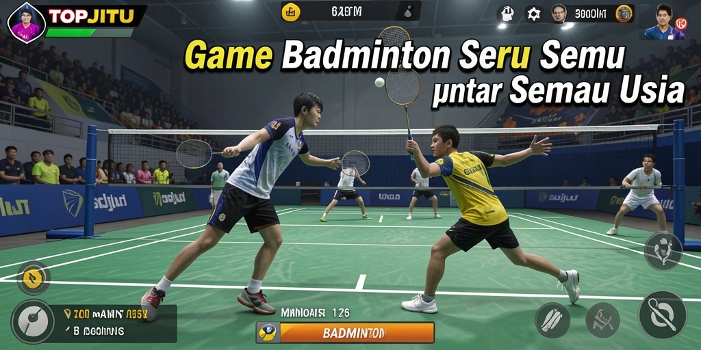 Tampilan antarmuka permainan badminton yang menarik.